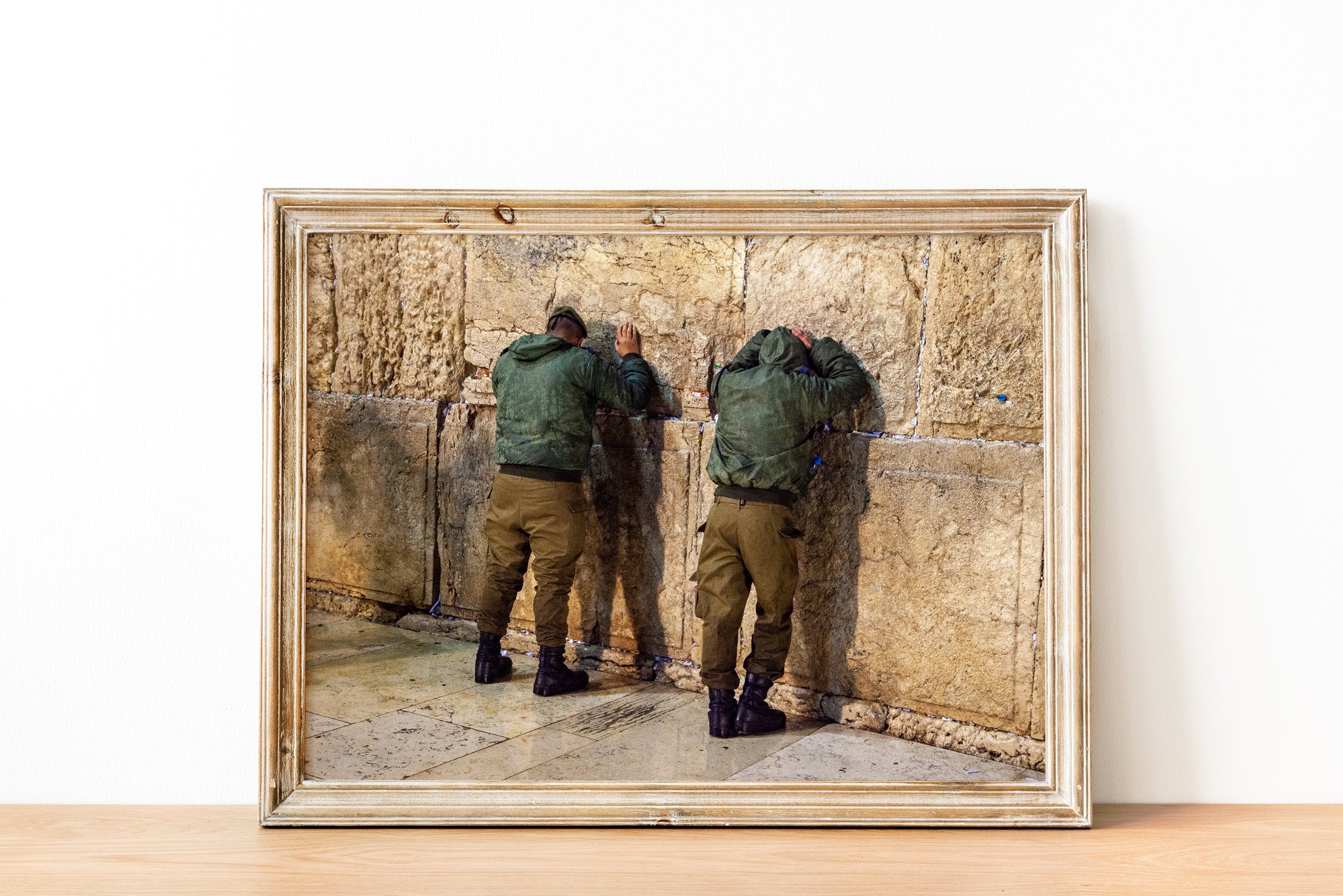 Two Jewish IDF Tsahal Soldiers Praying at the Kotel Western Wall