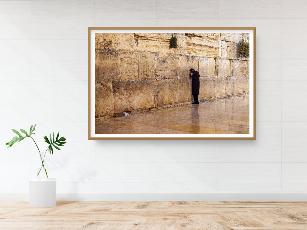 Jewish Orthodox Prayer Alone at the Kotel at Night and during the Rain — Western Wall Photography