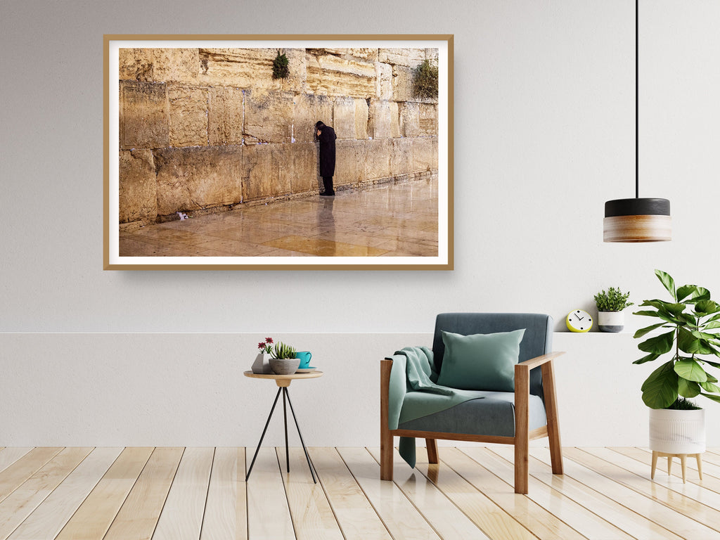 Jewish Orthodox Prayer Alone at the Kotel at Night and during the Rain — Western Wall Photography