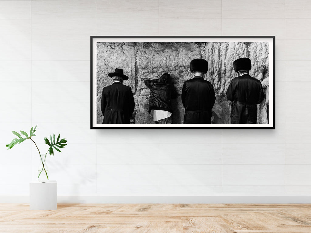 Black and White Panoramic Kotel — Four Jewish Prayers at the Western Wall, Jerusalem