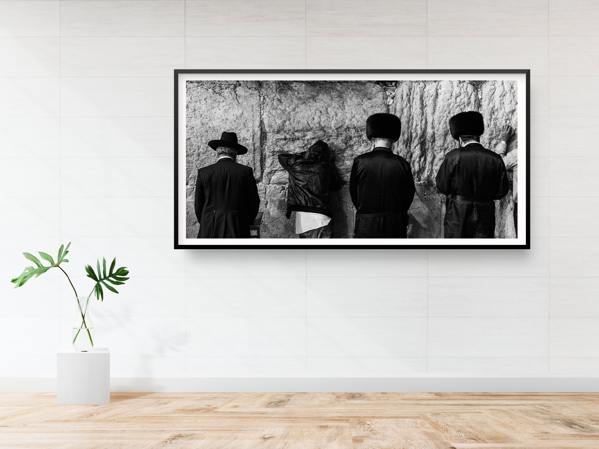 Black and White Panoramic Kotel — Four Jewish Prayers at the Western Wall, Jerusalem
