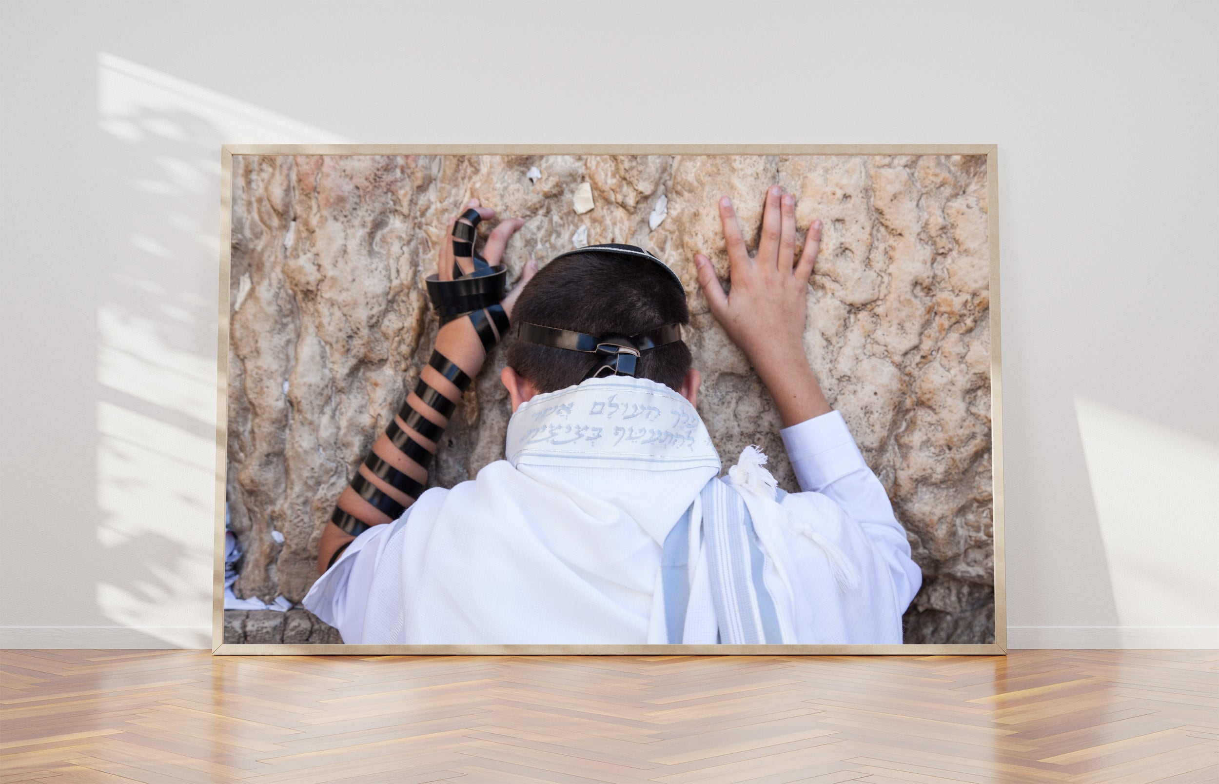 Bar Mitzvah Jewish Young Man Teenager Praying with Tallit at the Western Wall (Kotel)