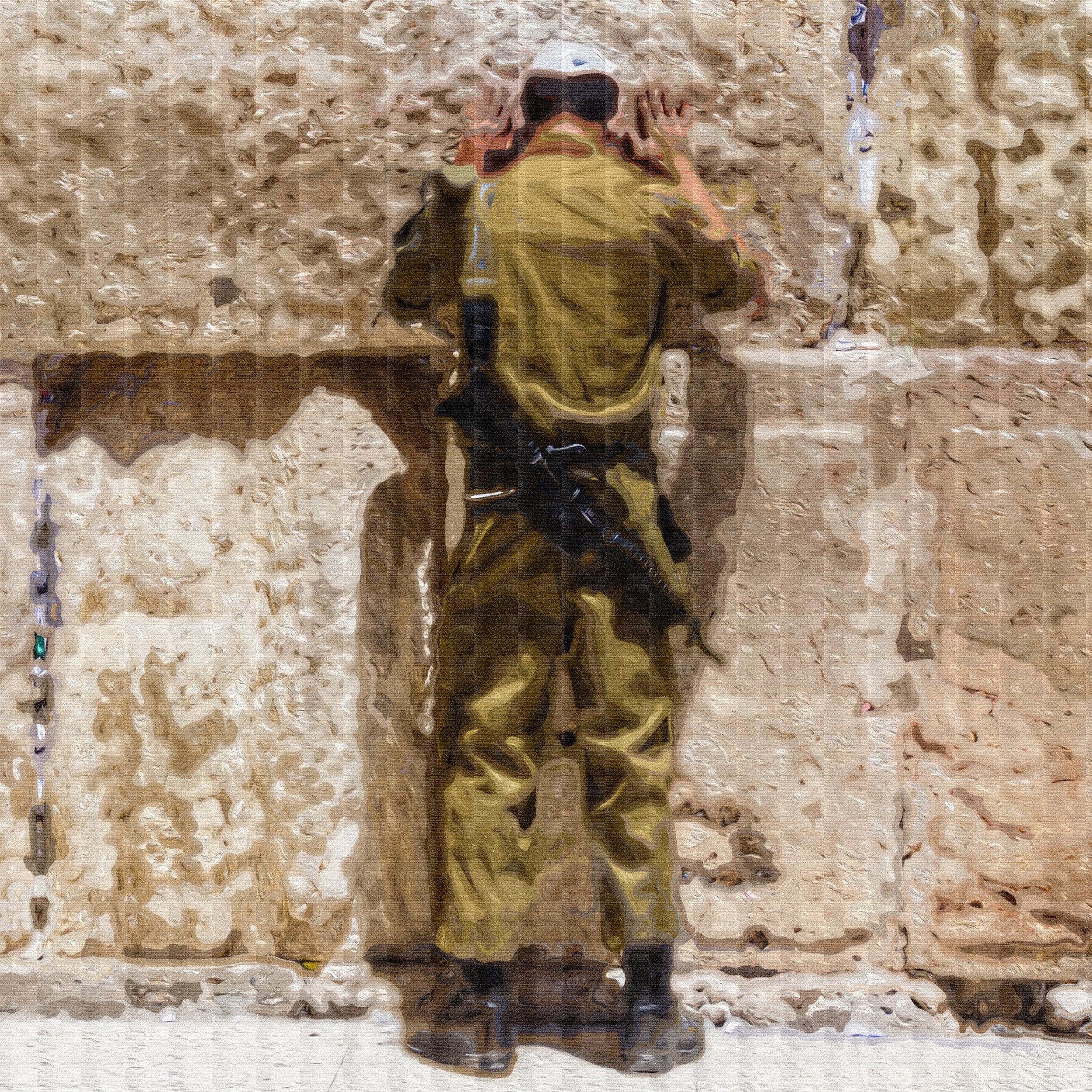 IDF Soldier Praying at the Kotel: Jerusalem Western Wall Painting