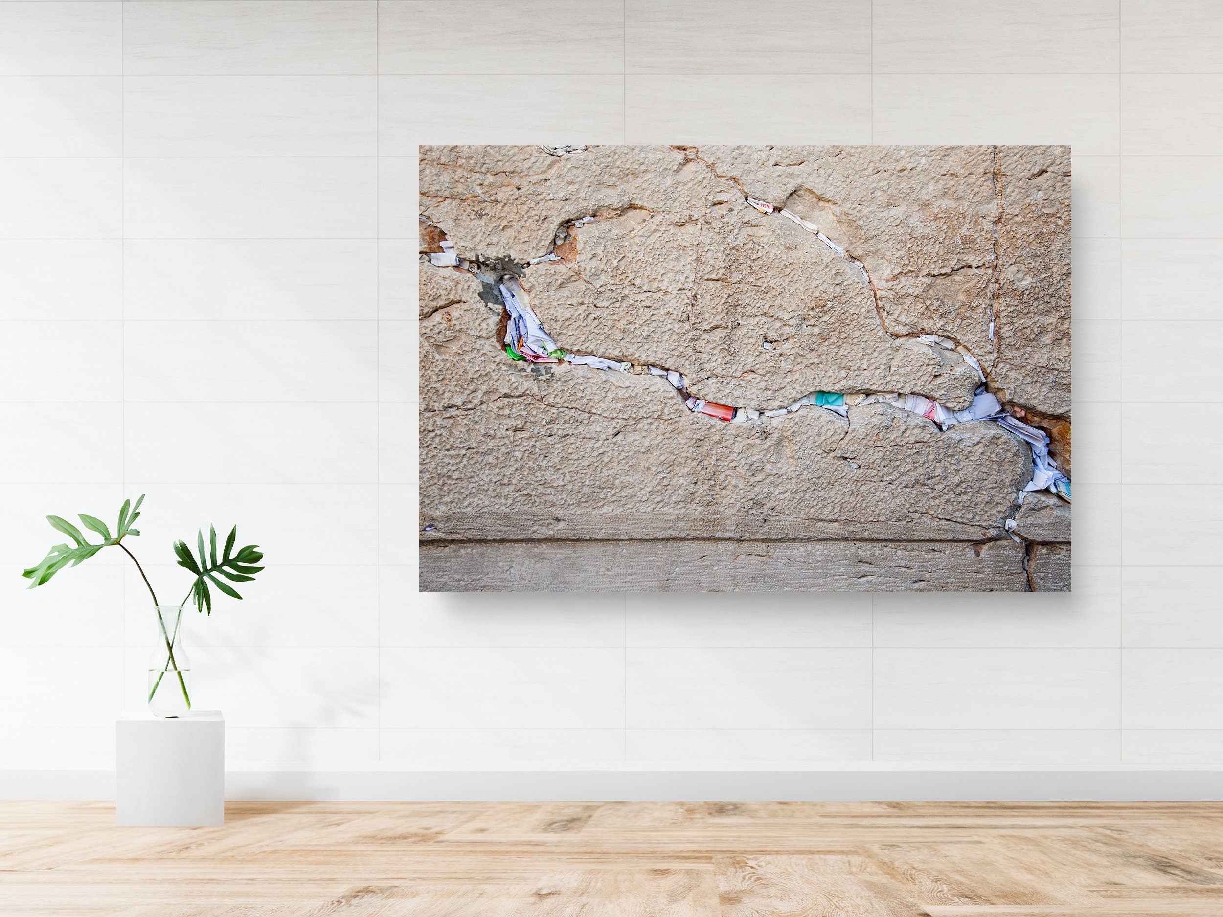 Jerusalem Kotel Western Wall Stone with Colored Prayer Notes in the Slot - Jewish Wall Art