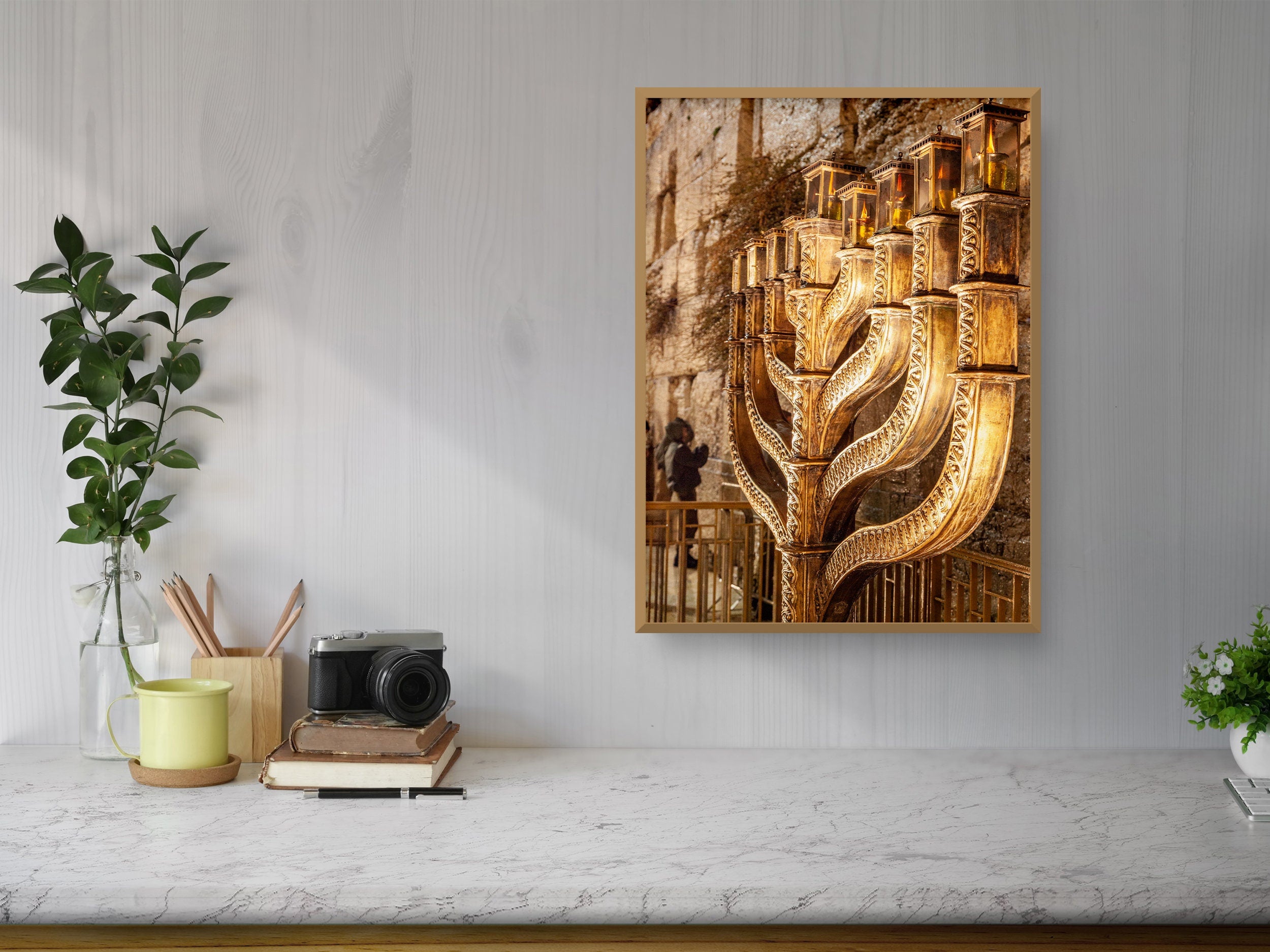 Kotel Golden Hanukkiah with Prayers — Jerusalem Western Wall (Kosel)