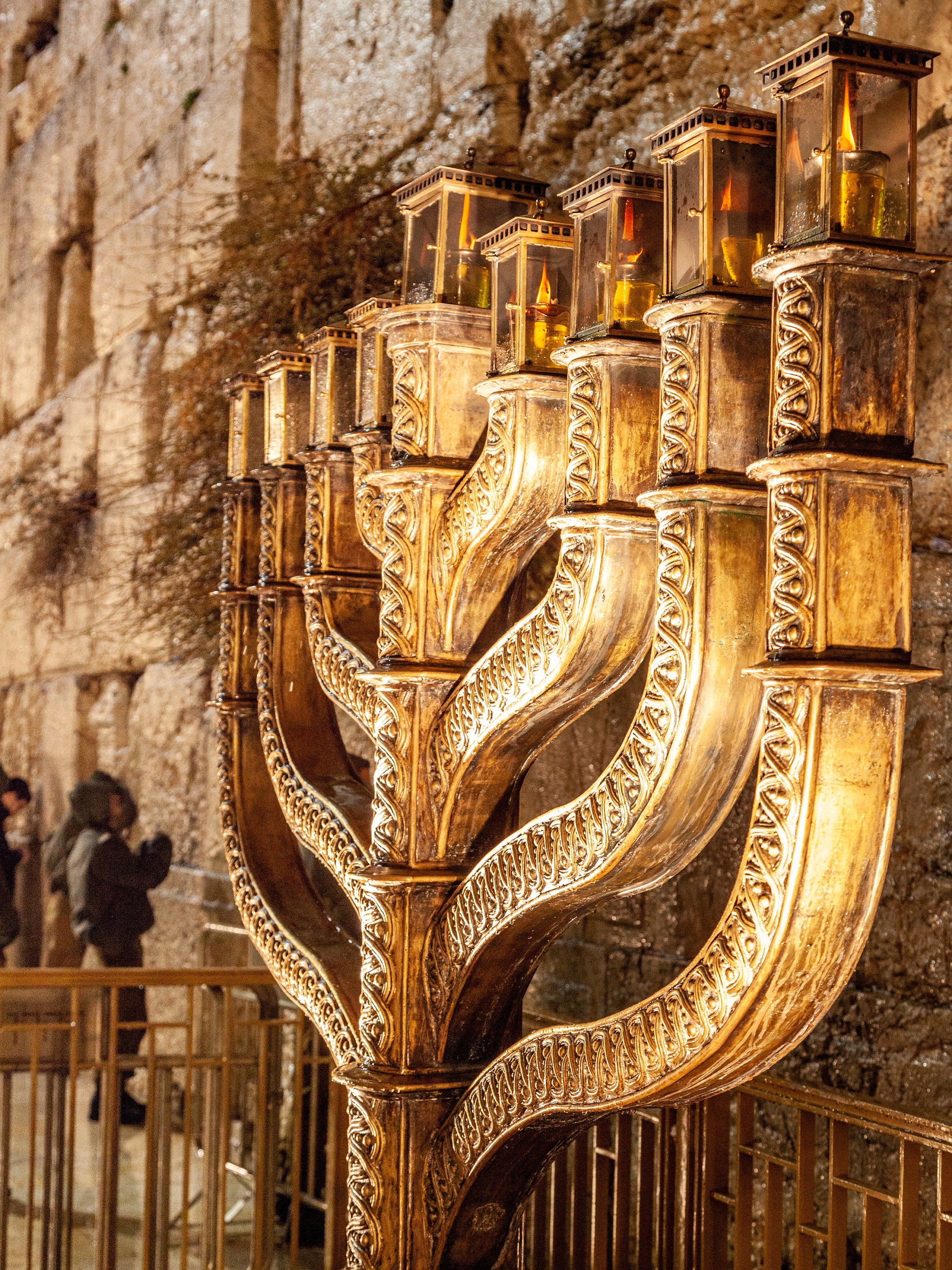 Kotel Golden Hanukkiah with Prayers — Jerusalem Western Wall (Kosel)