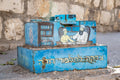 Turquoise Tzedaka Box Photo Print: Vintage Jewish Wall Art, Tzfat Safed Israel