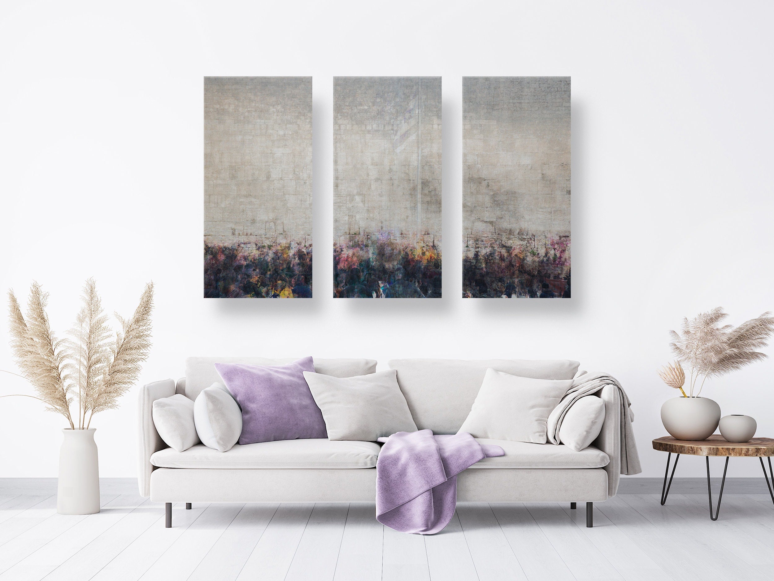 Kotel Western Wall Art: Abstract Triptych Impressionist Painting Print