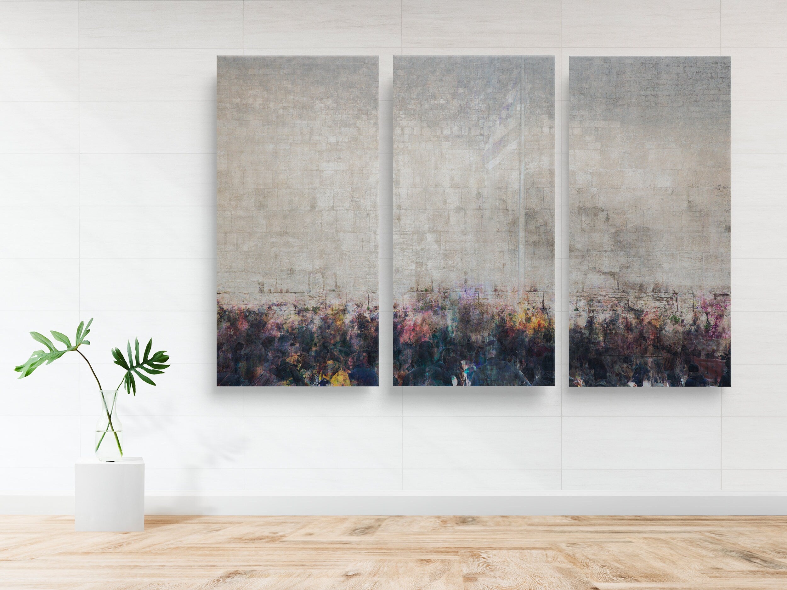 Kotel Western Wall Art: Abstract Triptych Impressionist Painting Print