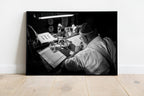 Black & White Torah Scribe Wall Art: Sofer Stam Writing Bible on Parchment, Masada Synagogue