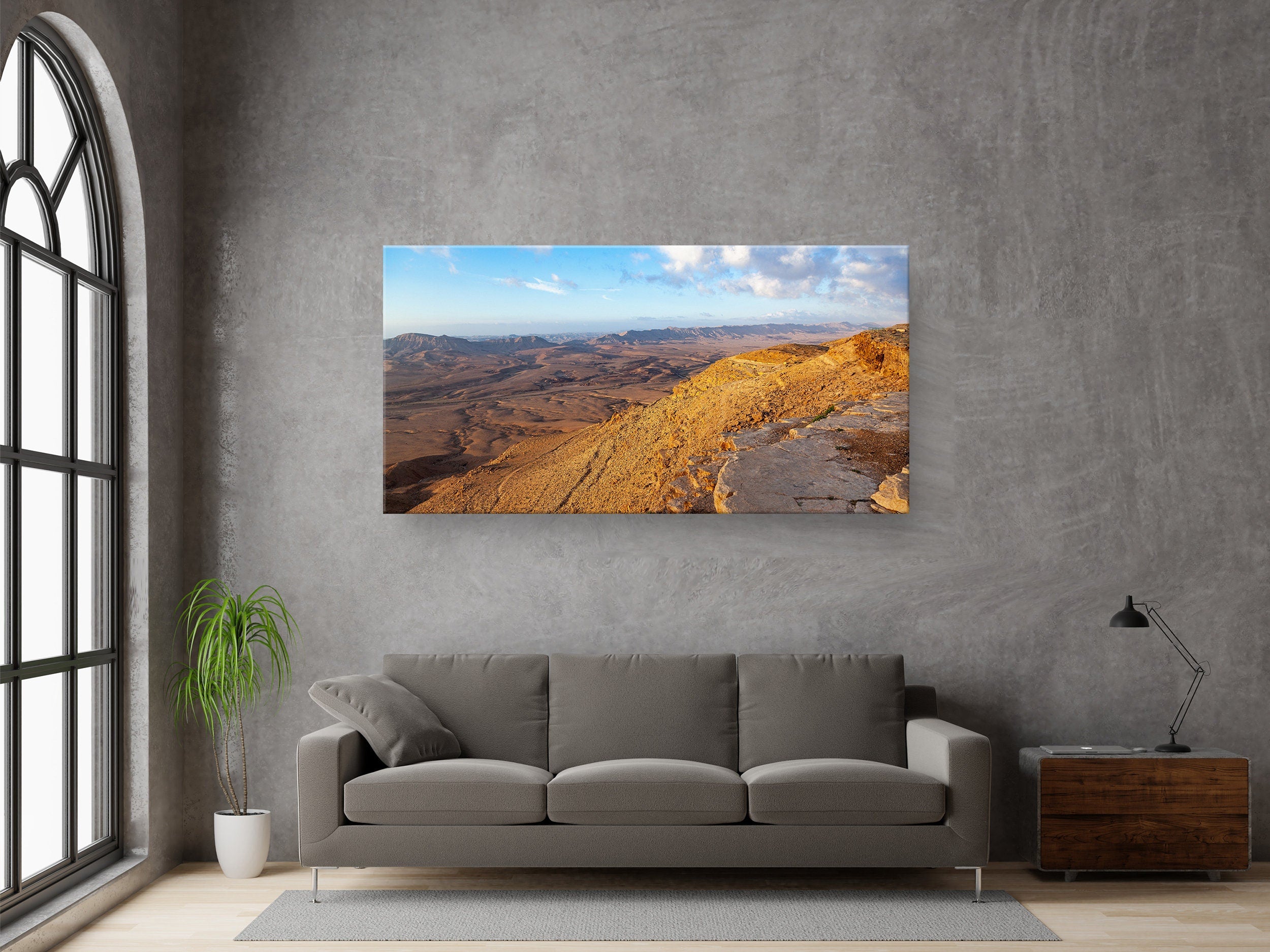 Panoramic Ramon Crater Israeli Negev Desert Mountain Sunrise Landscape — Holy Land View Photography
