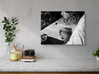 Black & White Torah Scribe Art: Masada Synagogue, Israeli Jewish Parchment Scroll