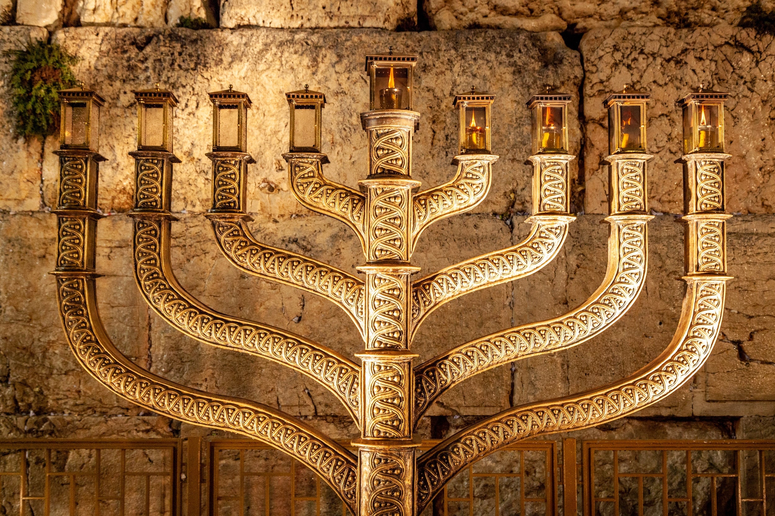 Golden Hanukkiah at the Kotel — Western Wall (Kosel)