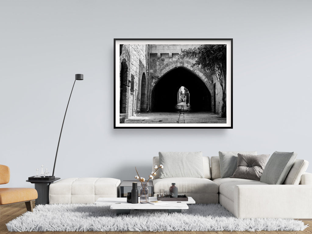 Black and White Jerusalem Old City Jewish Quarter Pedestrian Street
