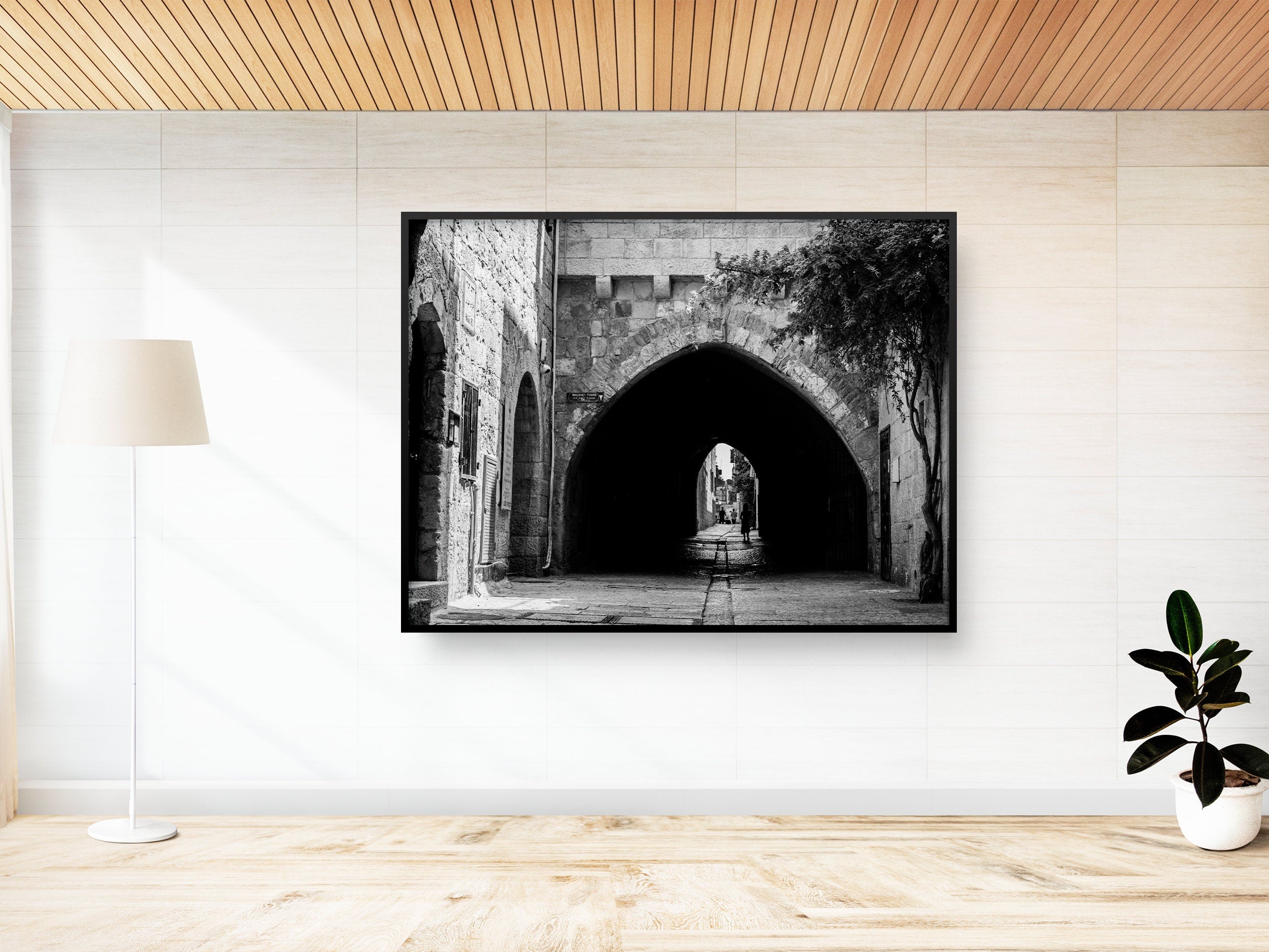 Black and White Jerusalem Old City Jewish Quarter Pedestrian Street