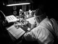 Black & White Torah Scribe Wall Art: Sofer Stam Writing Bible on Parchment, Masada Synagogue