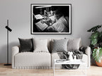 Black & White Torah Scribe Wall Art: Sofer Stam Writing Bible on Parchment, Masada Synagogue