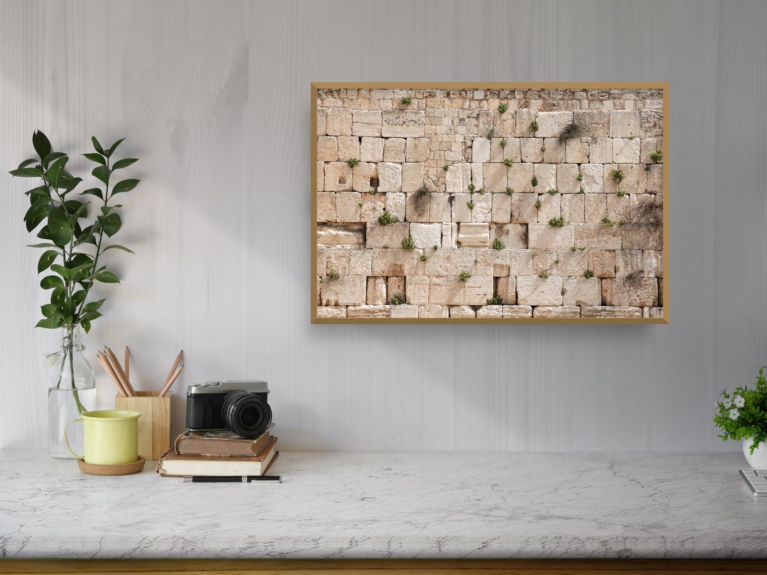 Jewish Kotel Wall Art Print - Green Vegetation on the Western Wall