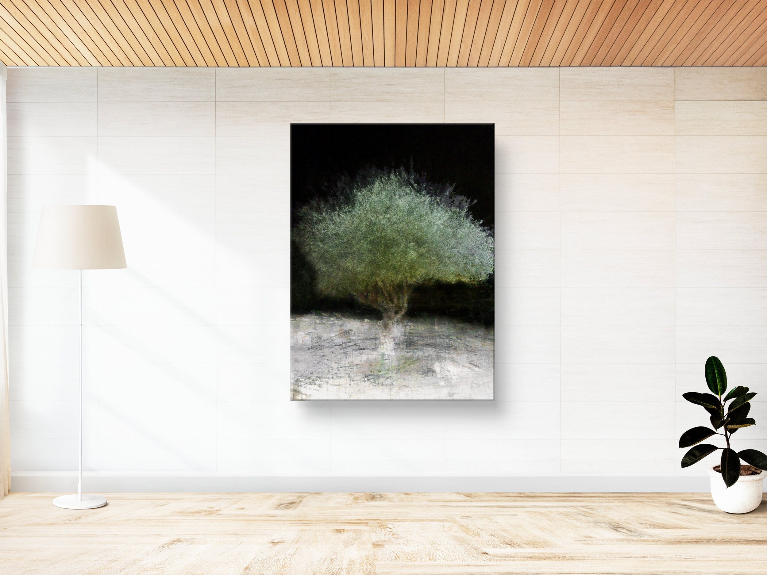 The Green Olive Tree Impressionist Painting by Night - National Tree of the Holy Land Israel - 7 Species of Israel