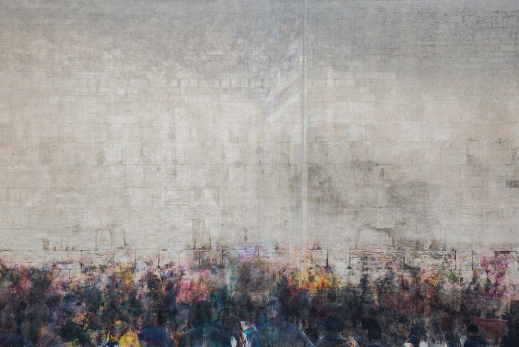 Kotel Western Wall Impressionist Painting Print with Israeli Flag at Jerusalem