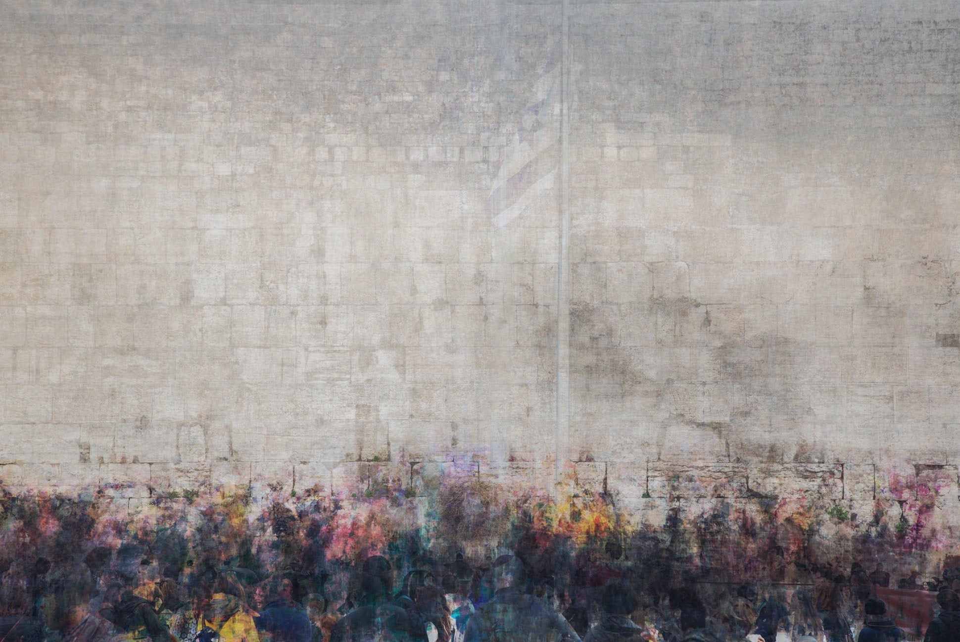 Kotel Western Wall Impressionist Painting Print with Israeli Flag at Jerusalem