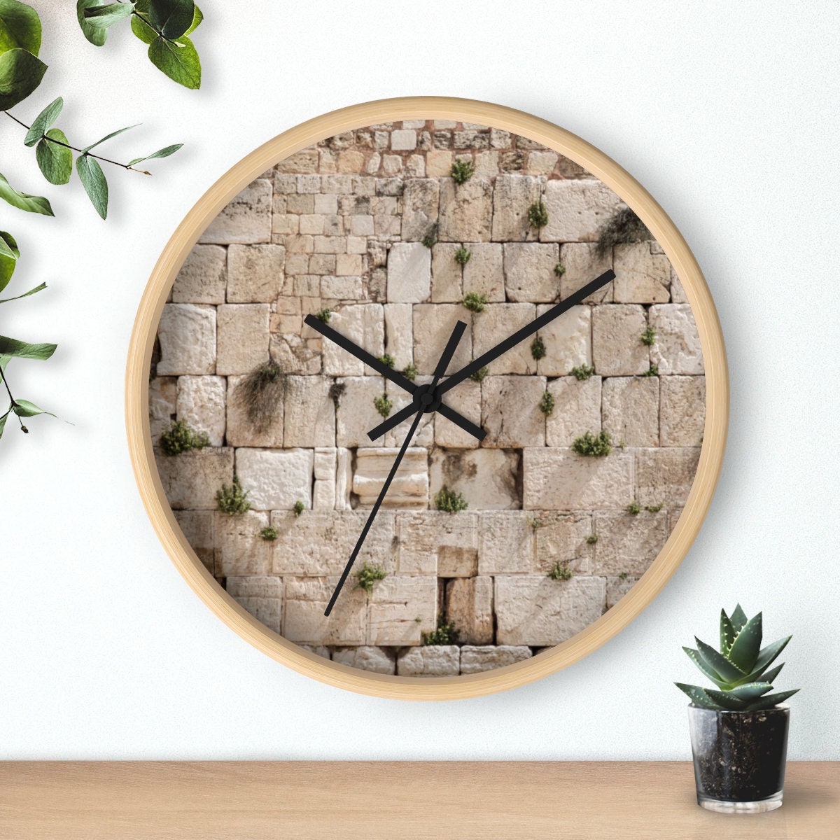 Jerusalem Kotel Western Wall Clock — Wooden Wall Clock with Western Wall Background