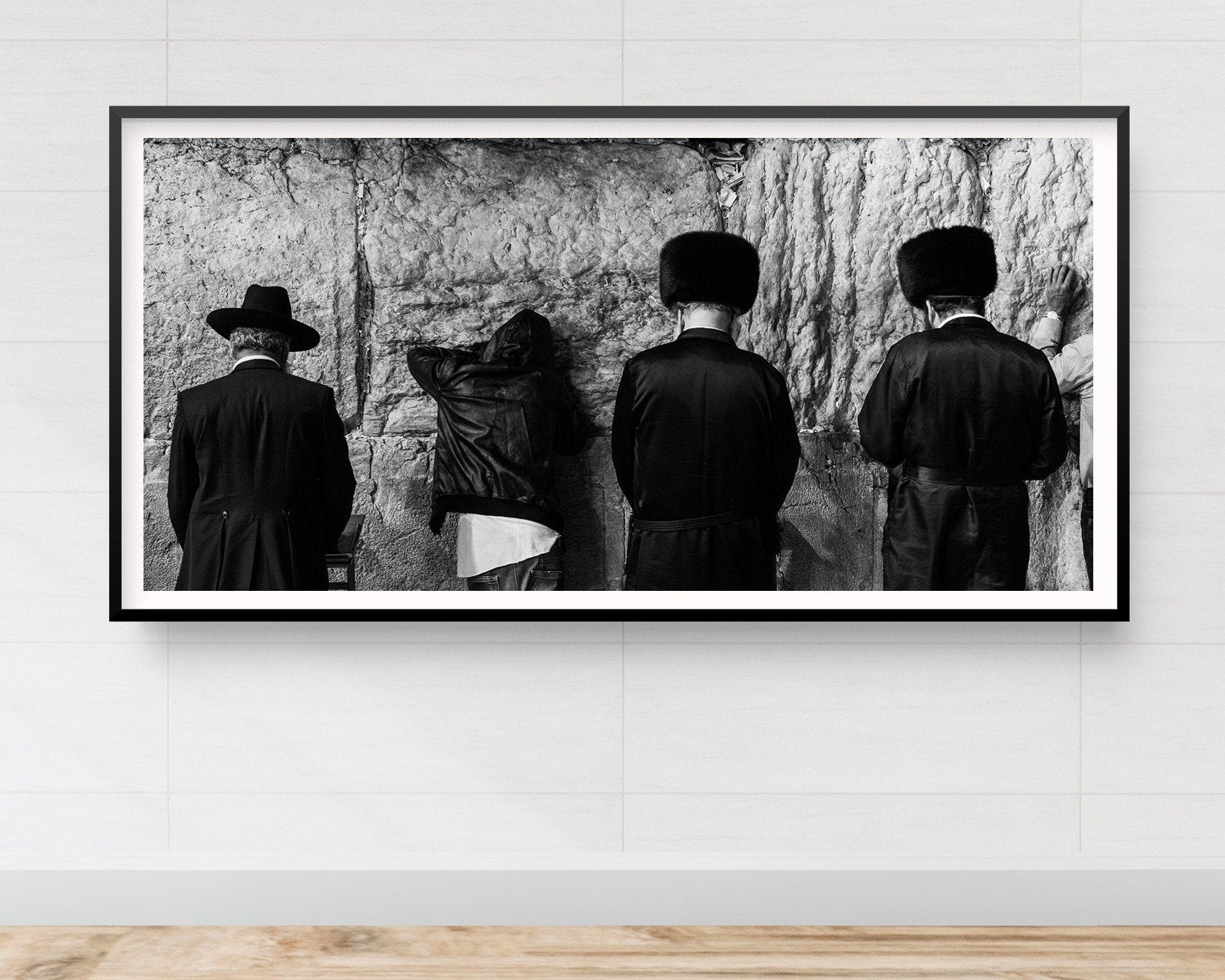 Black and White Panoramic Kotel — Four Jewish Prayers at the Western Wall, Jerusalem