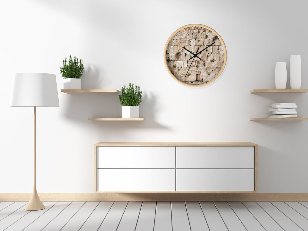 Jerusalem Kotel Western Wall Clock — Wooden Wall Clock with Western Wall Background