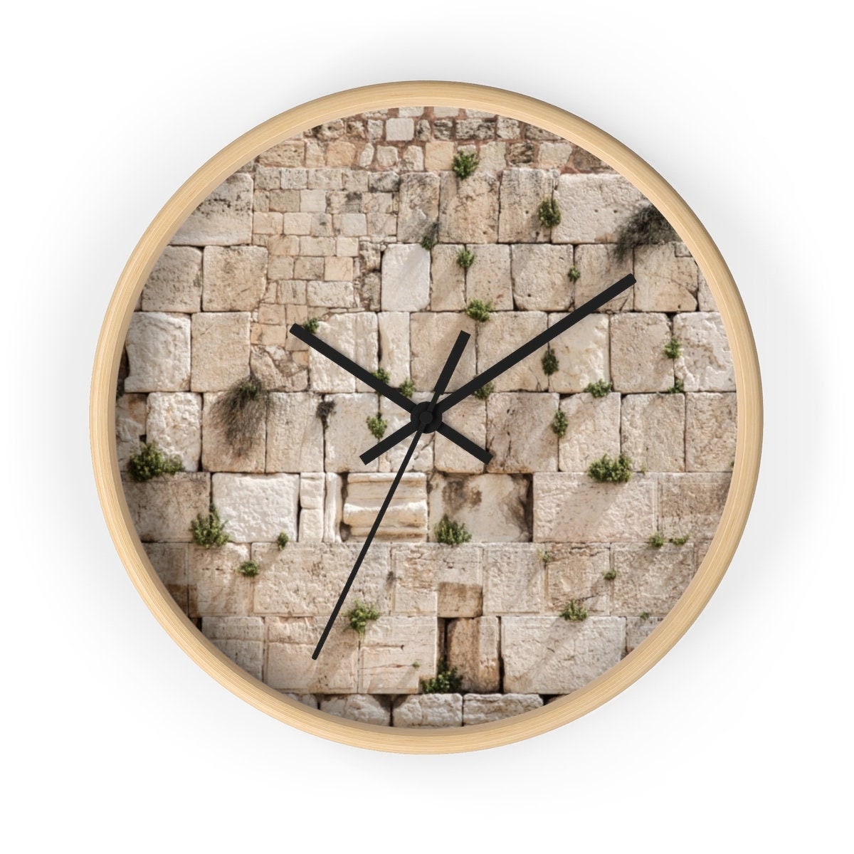 Jerusalem Kotel Western Wall Clock — Wooden Wall Clock with Western Wall Background