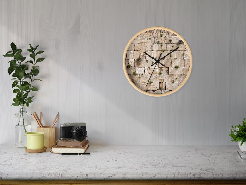 Jerusalem Kotel Western Wall Clock — Wooden Wall Clock with Western Wall Background