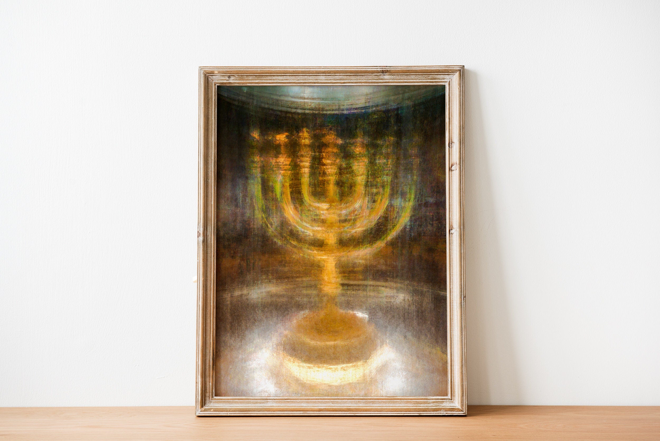 Gold Menorah Impressionist Painting: Jewish Temple Art, Canvas