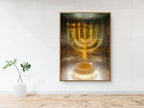 Gold Menorah Impressionist Painting: Jewish Temple Art, Canvas