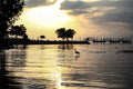 Israeli Holy Land Tiberias Lake — Sea of Galilee — the Kinneret at the Sunrise with a Stork