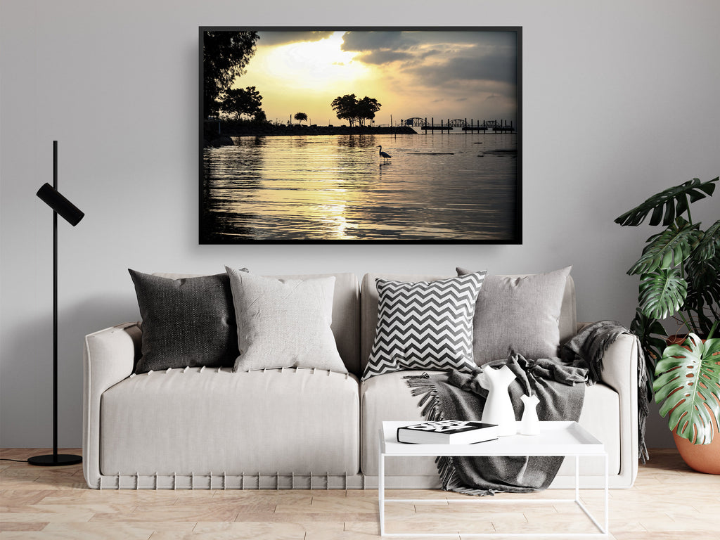 Israeli Holy Land Tiberias Lake — Sea of Galilee — the Kinneret at the Sunrise with a Stork