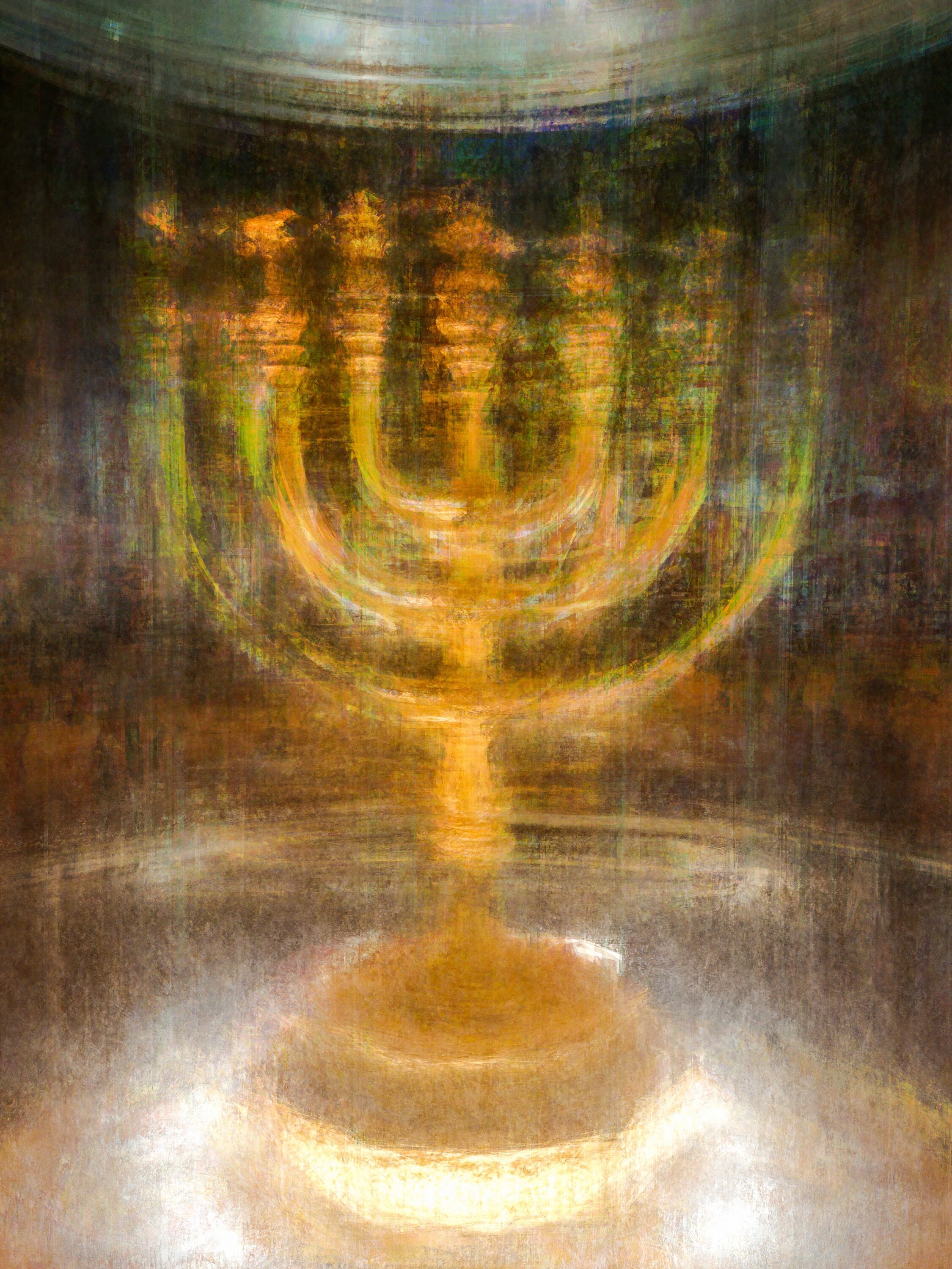 Gold Menorah Impressionist Painting: Jewish Temple Art, Canvas