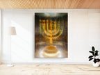 Gold Menorah Impressionist Painting: Jewish Temple Art, Canvas