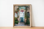 Israeli Holy Land Glazed Turquoise Vintage Door with Ivy and Windows — Rosh Pina Old City
