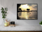 Israeli Holy Land Tiberias Lake — Sea of Galilee — the Kinneret at the Sunrise with a Stork
