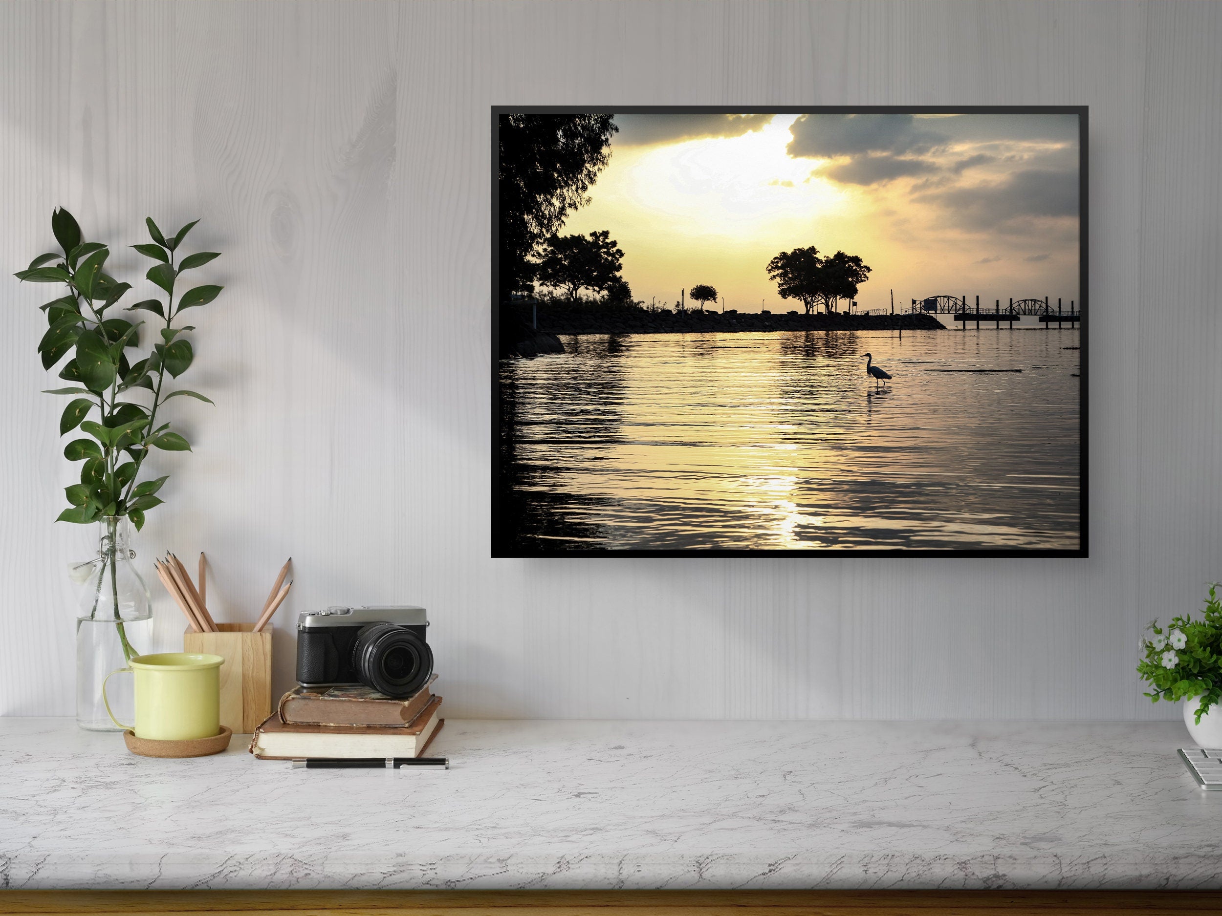 Israeli Holy Land Tiberias Lake — Sea of Galilee — the Kinneret at the Sunrise with a Stork