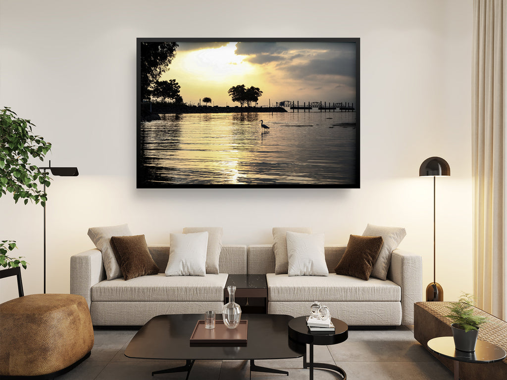 Israeli Holy Land Tiberias Lake — Sea of Galilee — the Kinneret at the Sunrise with a Stork