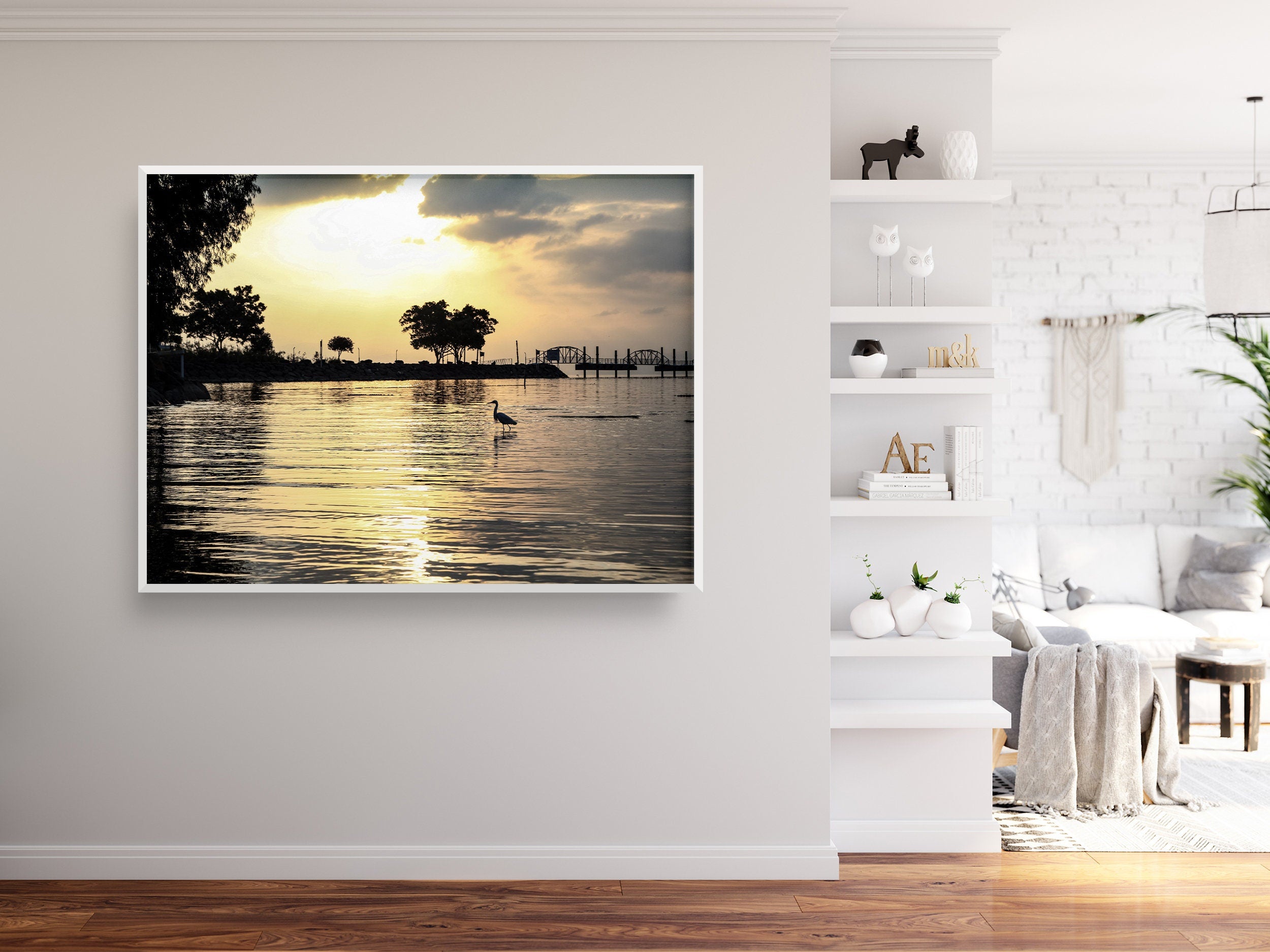 Israeli Holy Land Tiberias Lake — Sea of Galilee — the Kinneret at the Sunrise with a Stork