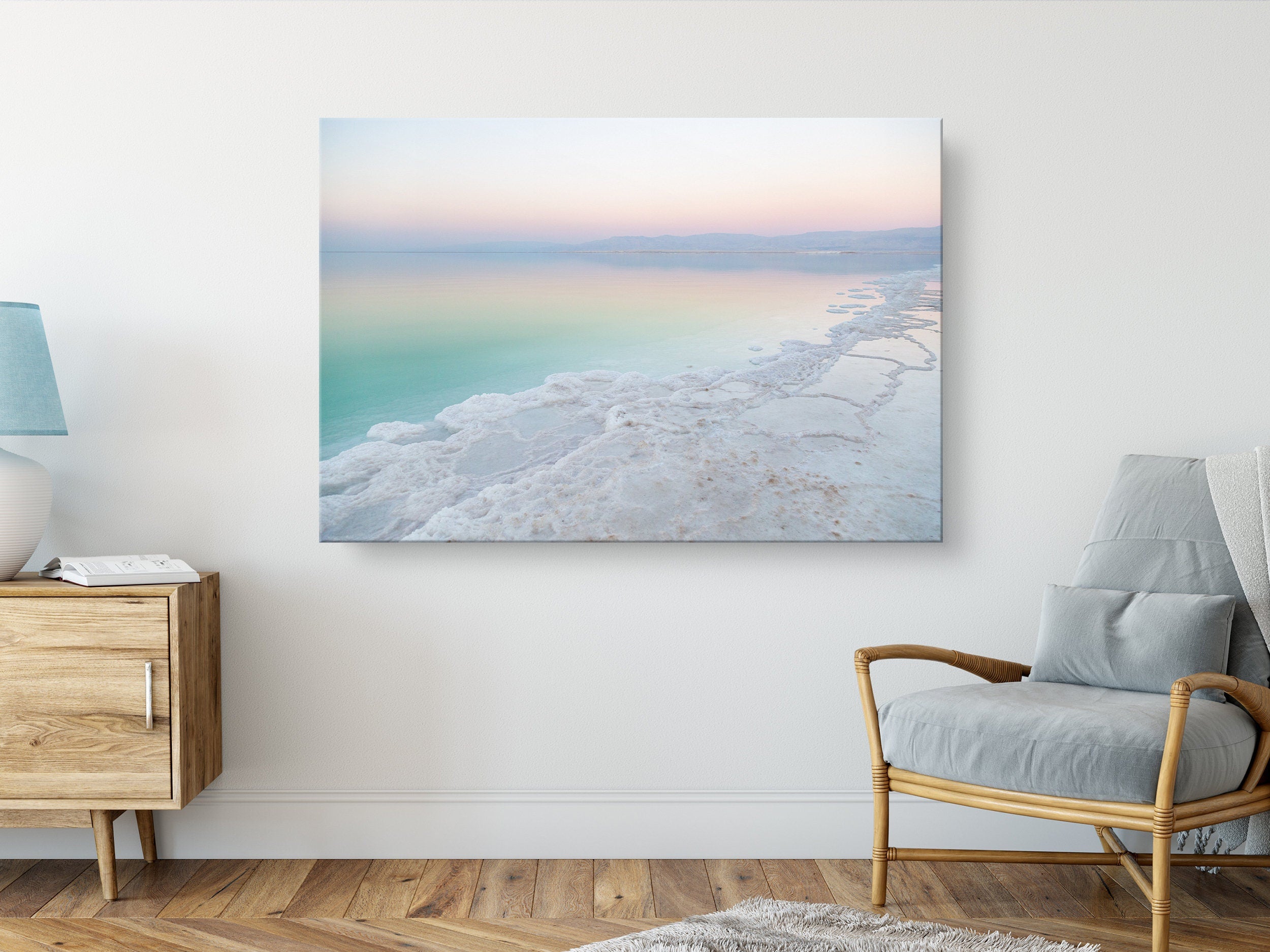 Israeli Holy Land Sunset Beach Dead Sea with Salt Sea Minerals