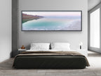 Panoramic Turquoise Dead Sea Israeli Sunset with White Salt Sea Minerals and Mountains