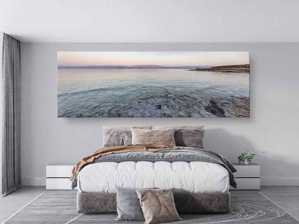 Panoramic Holy Land Seascape — Israeli Dead Sea Blue Turquoise Beach Sunset