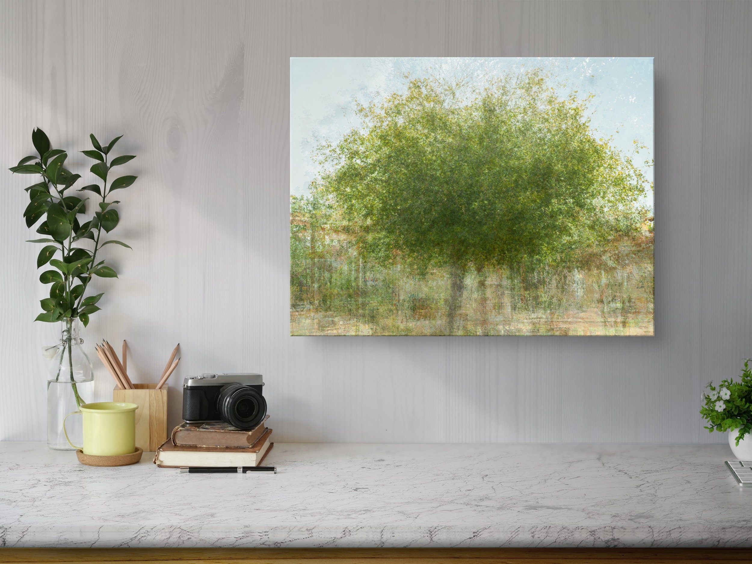 Green Carob Tree Impressionist Painting Canvas