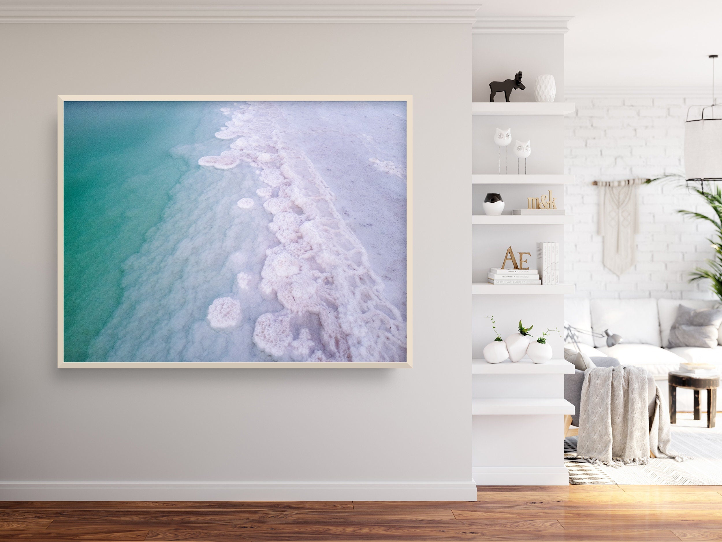 Turquoise Israeli Seascape — Dead Sea and White Salt Minerals