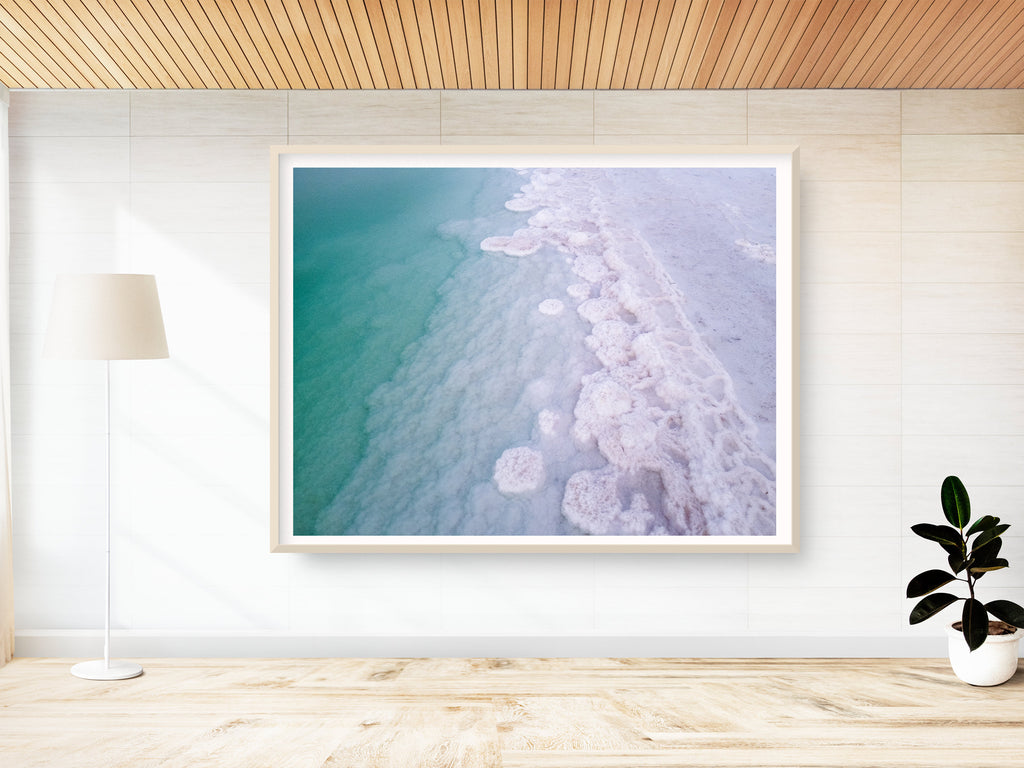 Turquoise Israeli Seascape — Dead Sea and White Salt Minerals