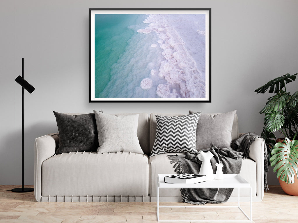 Turquoise Israeli Seascape — Dead Sea and White Salt Minerals