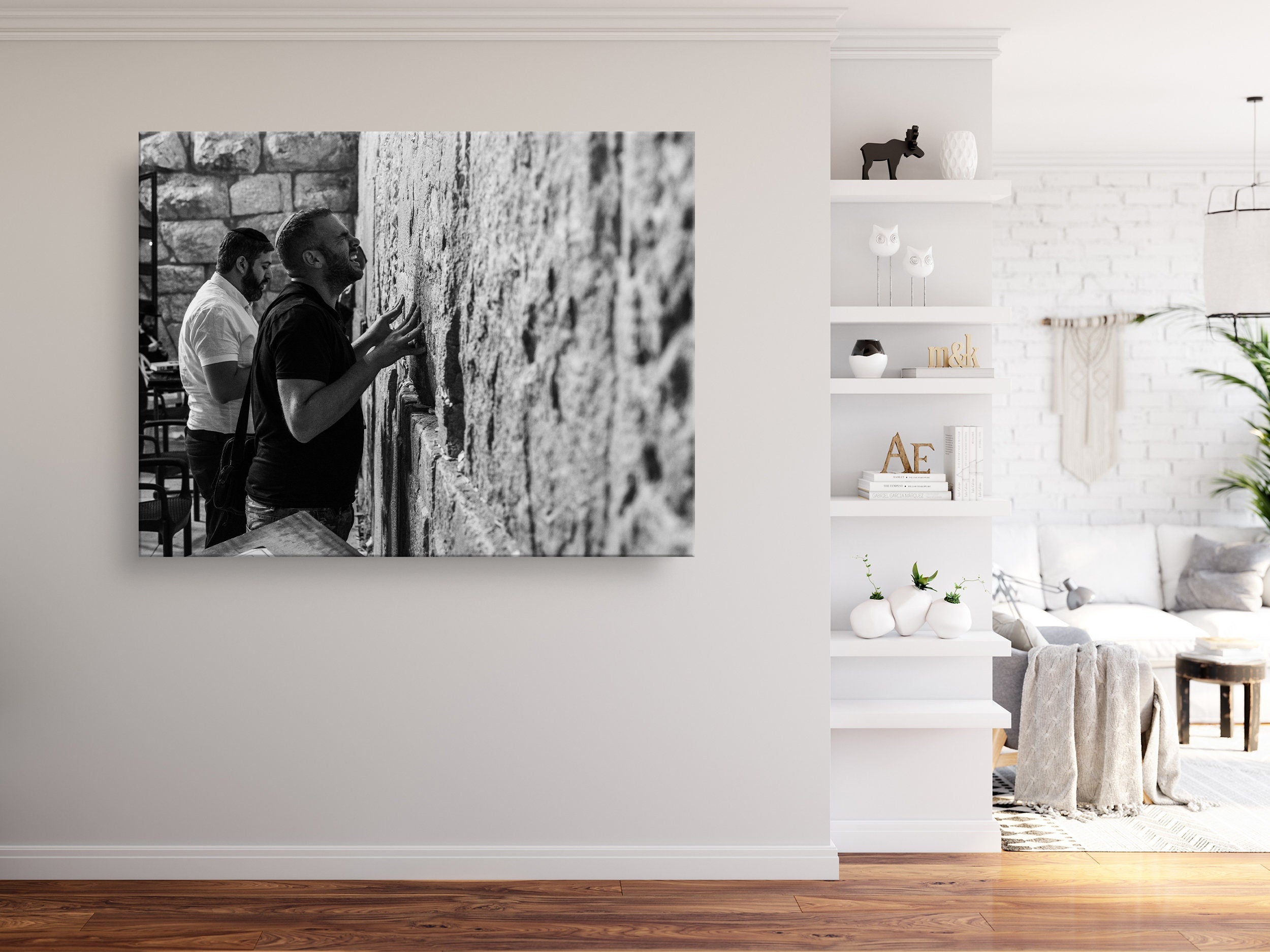 Kotel Wall Art: Jewish Man Praying, Black and White Photography