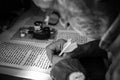 Scribe Writing Old Bible Torah on a Scroll (parchment) — Black & White